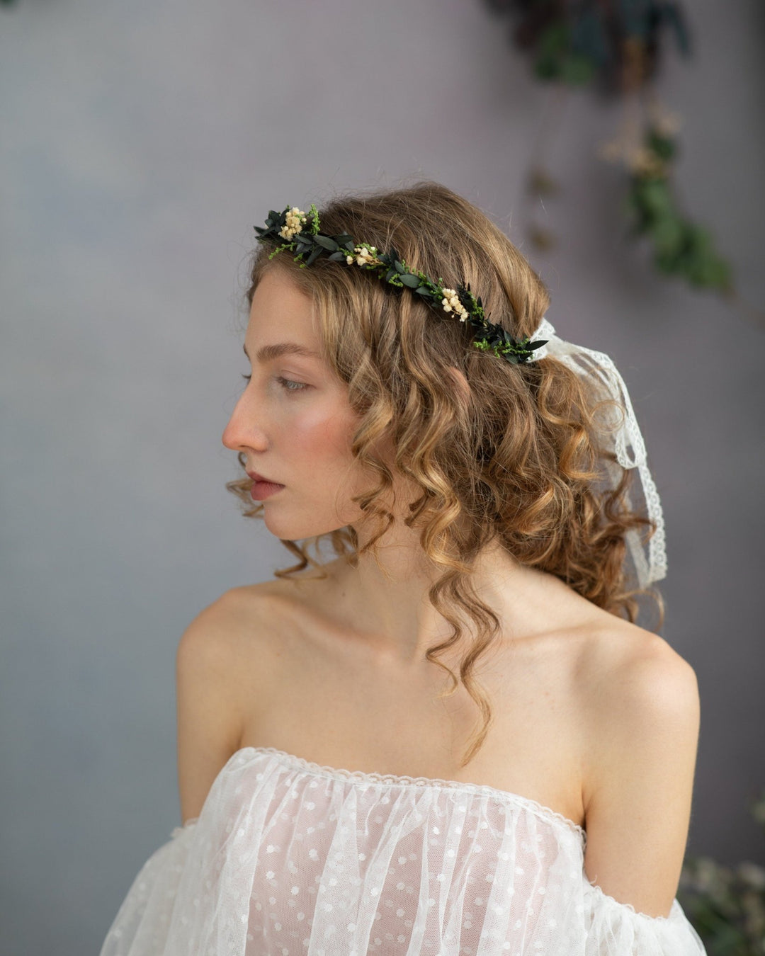 Eucalyptus Wedding Hair Crown: Baby's Breath Bridal Flower Wreath – handmade floral hair accessory by magaela