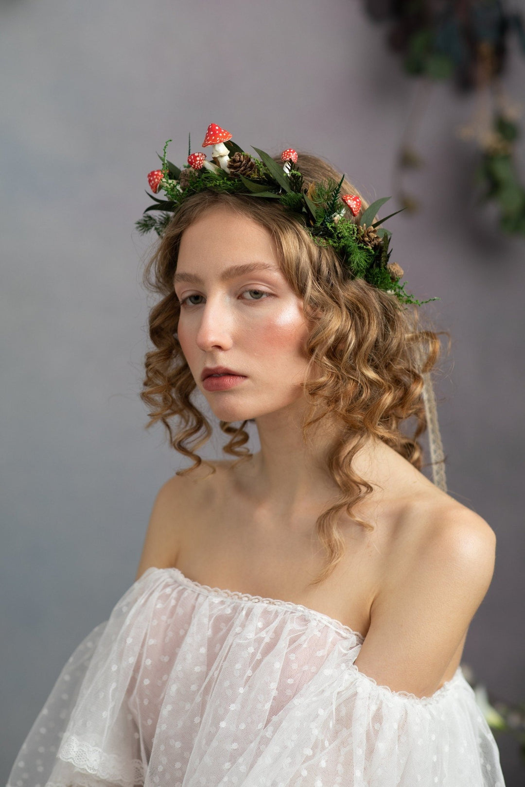 Mushroom Flower Crown: Woodland Fairytale Headpiece – handmade floral hair accessory by magaela