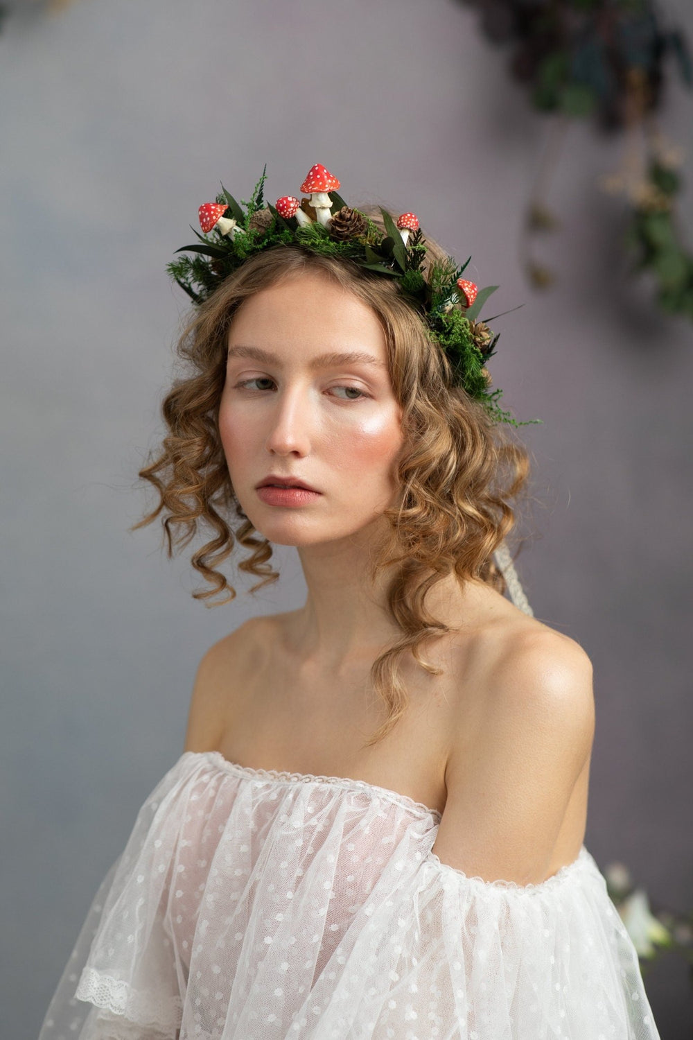 Mushroom Flower Crown: Woodland Fairytale Headpiece – handmade floral hair accessory by magaela