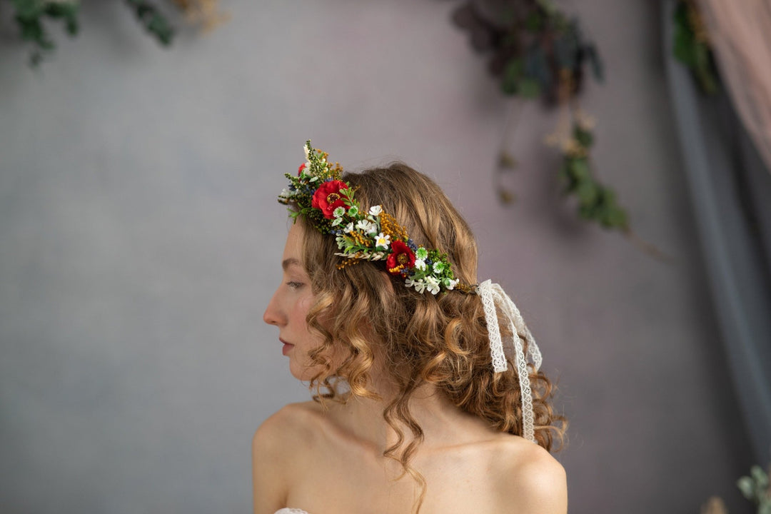 Folk Flower Crown: Poppy & Wheat Hair Wreath – handmade floral hair accessory by magaela