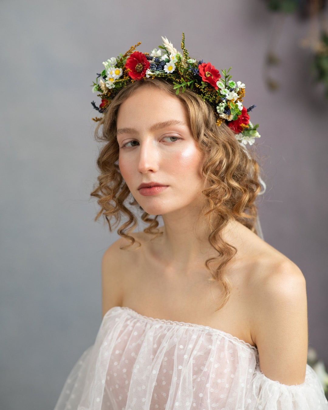 Folk Flower Crown: Poppy & Wheat Hair Wreath – handmade floral hair accessory by magaela