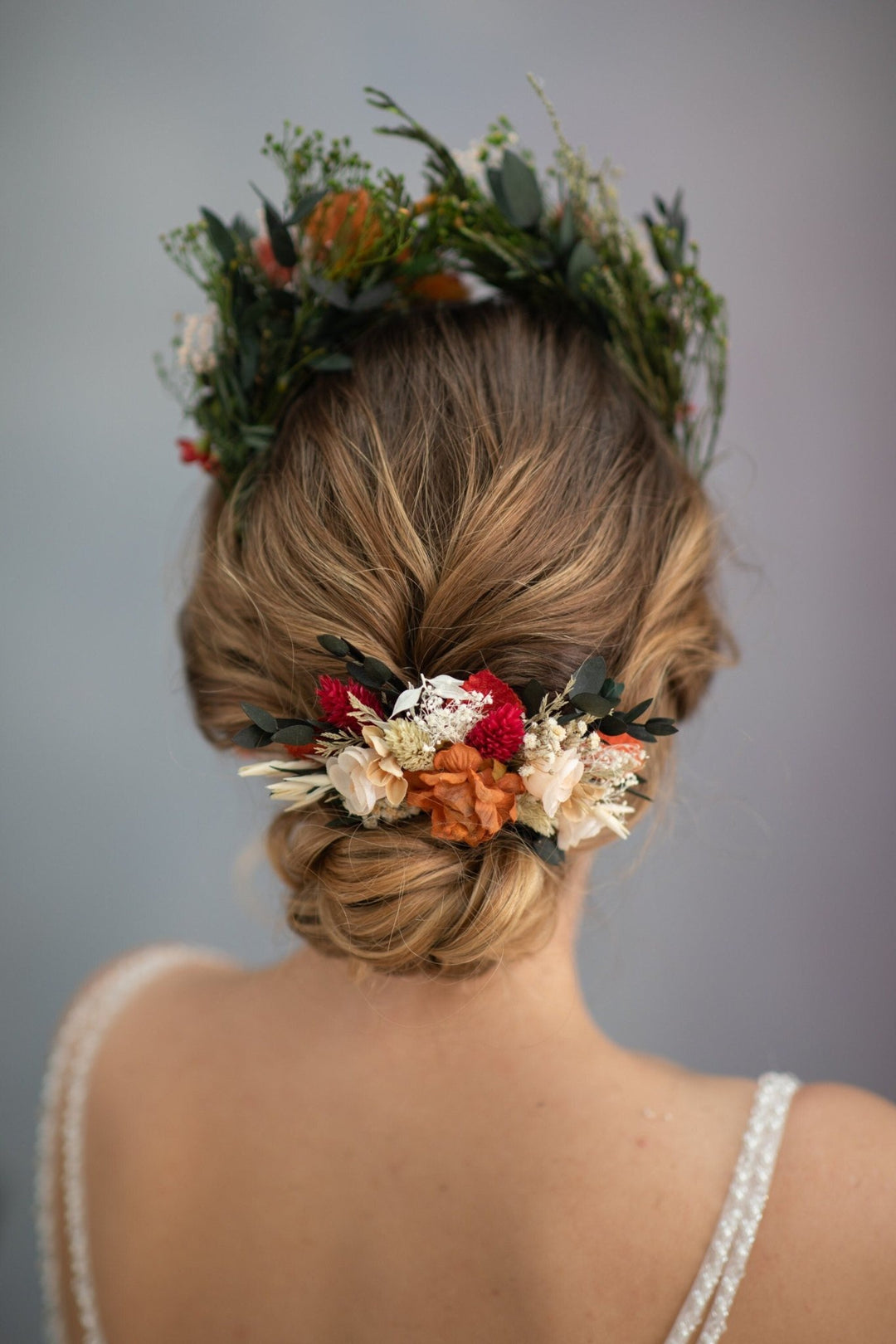 Terracotta Flower Bridal Hair Comb: Cinnamon Rose Boho Wedding – handmade floral hair accessory by magaela