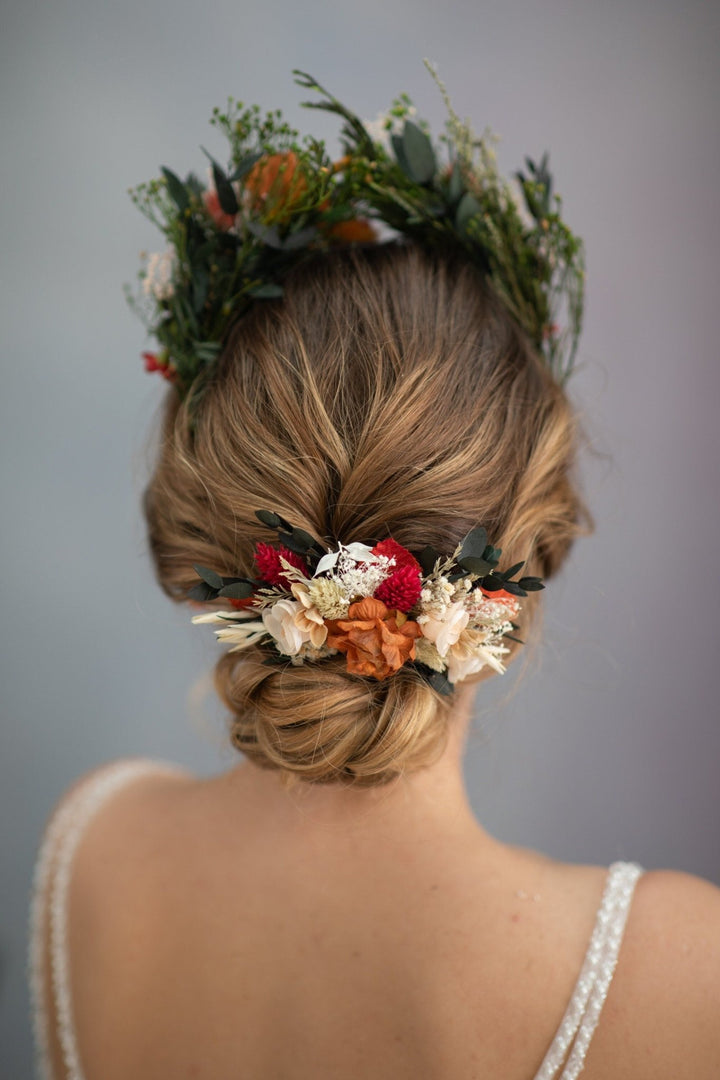 Terracotta Flower Bridal Hair Comb: Cinnamon Rose Boho Wedding – handmade floral hair accessory by magaela