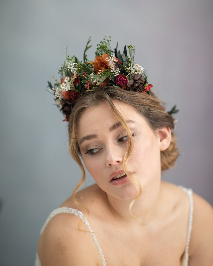 Terracotta Flower Crown: Woodland Wedding, Boho Bridal Headpiece – handmade floral hair accessory by magaela