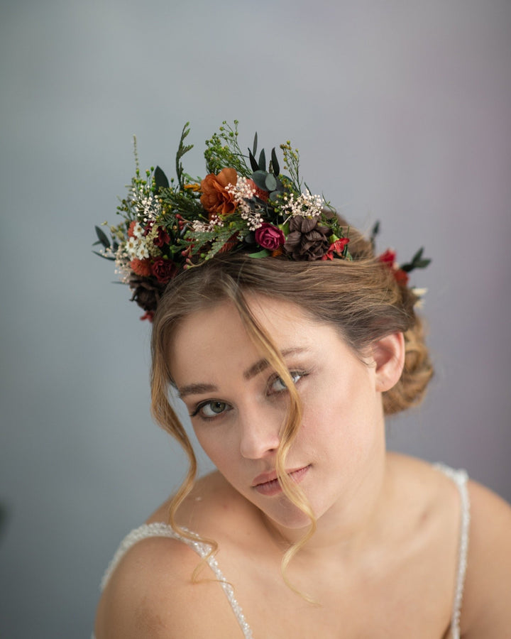Terracotta Flower Crown: Woodland Wedding, Boho Bridal Headpiece – handmade floral hair accessory by magaela