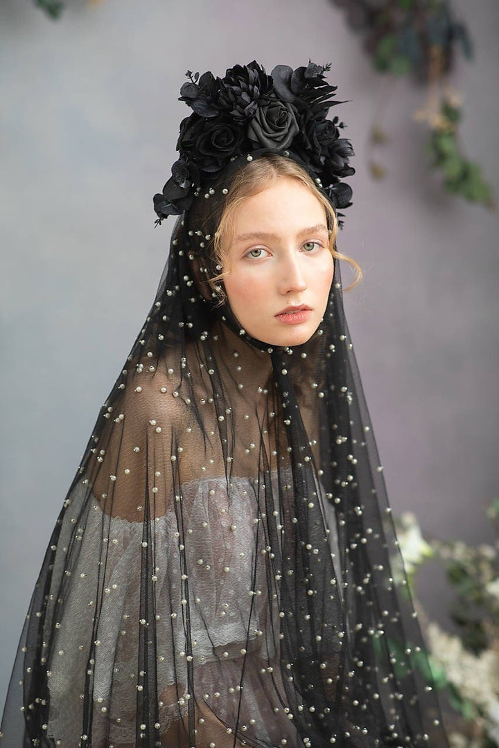 Gothic flower crown: Halloween flower black headpiece – handmade floral hair accessory by magaela