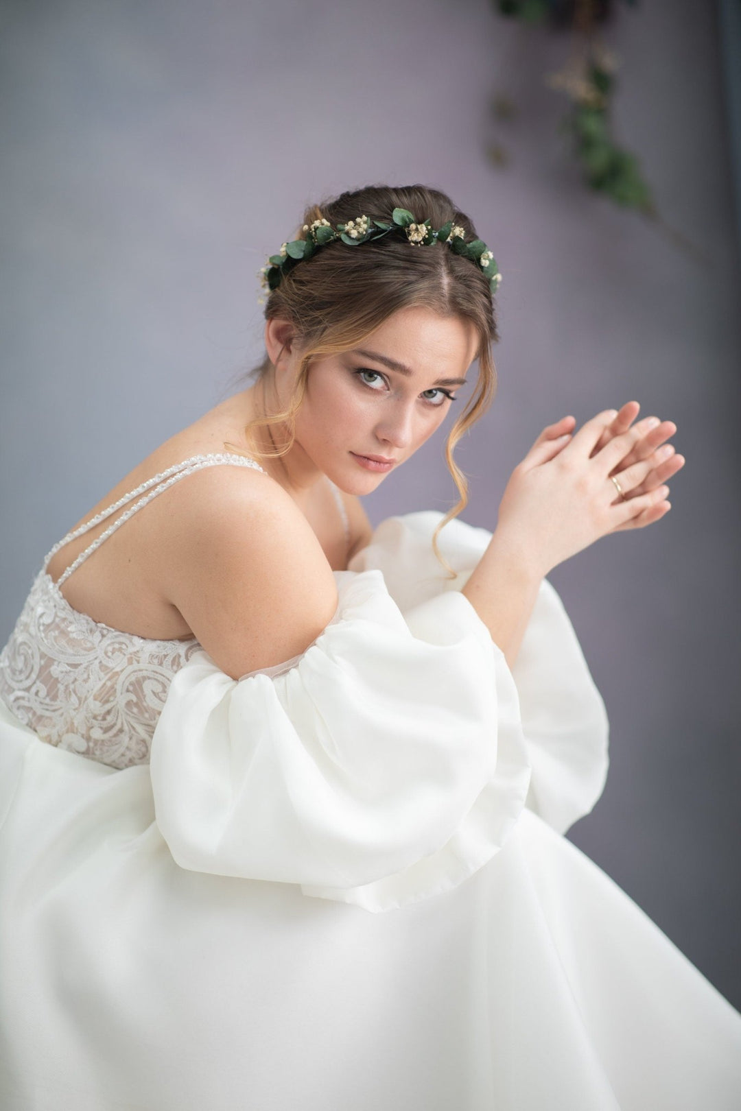 Eucalyptus Bridal Hair Wreath: Greenery Wedding Flower Crown – handmade floral hair accessory by magaela