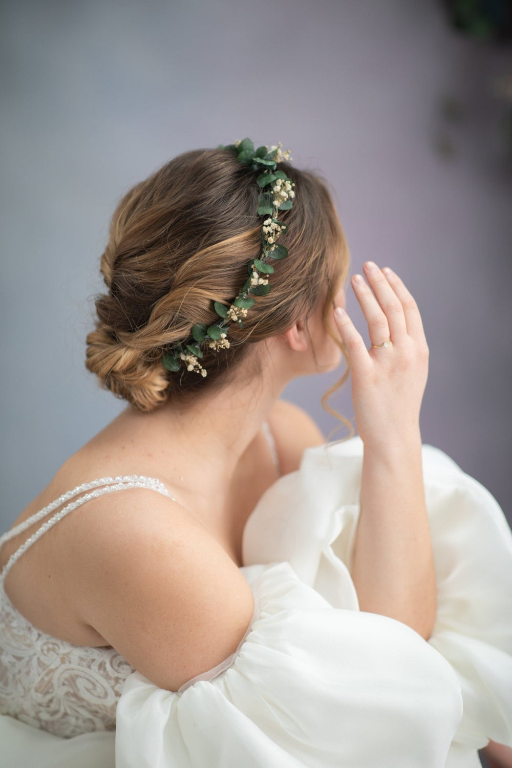 Eucalyptus Bridal Hair Wreath: Greenery Wedding Flower Crown – handmade floral hair accessory by magaela