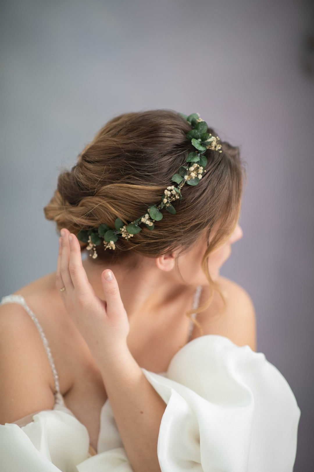 Eucalyptus Bridal Hair Wreath: Greenery Wedding Flower Crown – handmade floral hair accessory by magaela