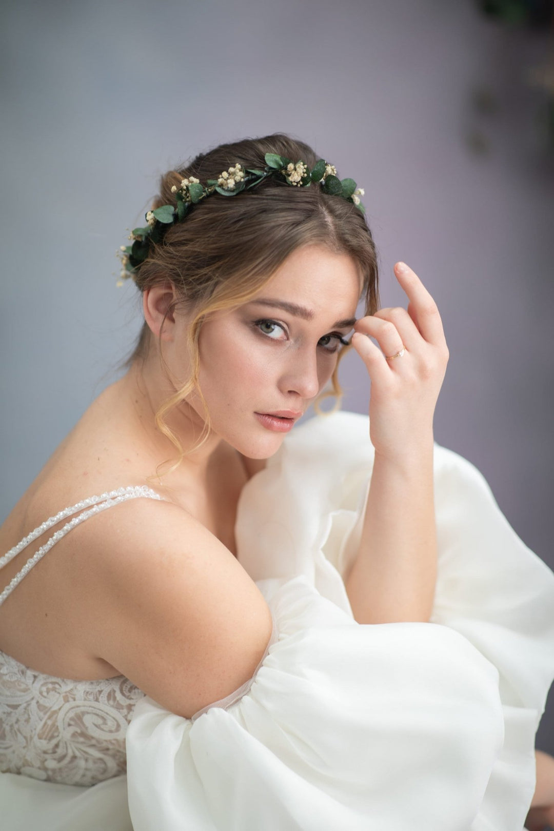 Eucalyptus Bridal Hair Wreath: Greenery Wedding Flower Crown – handmade floral hair accessory by magaela