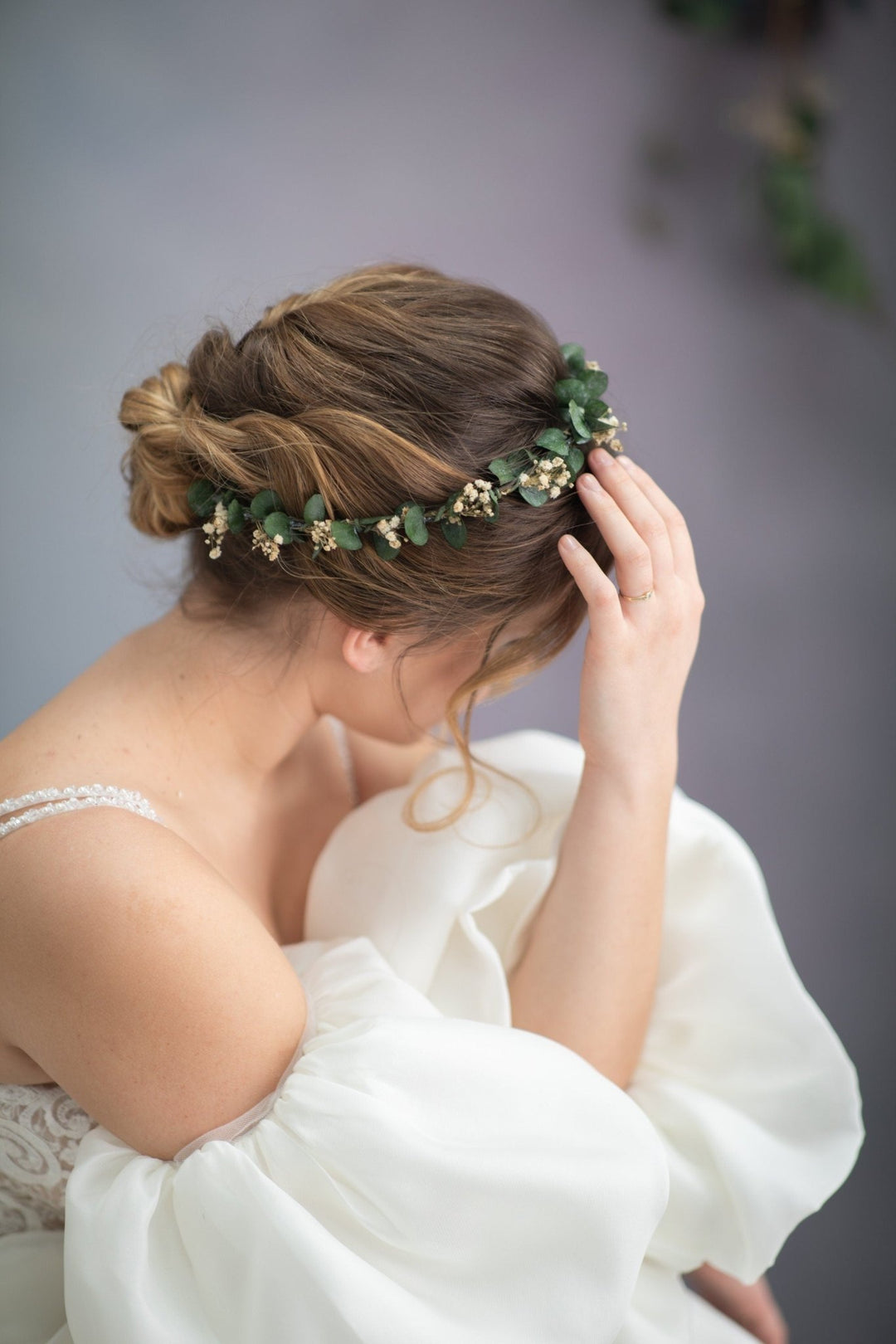 Eucalyptus Bridal Hair Wreath: Greenery Wedding Flower Crown – handmade floral hair accessory by magaela