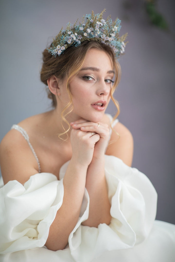 Baby Blue Preserved Flower Crown: Fairy Bridal Headpiece – handmade floral hair accessory by magaela