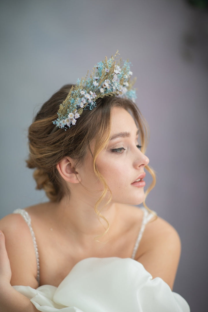 Baby Blue Preserved Flower Crown: Fairy Bridal Headpiece – handmade floral hair accessory by magaela