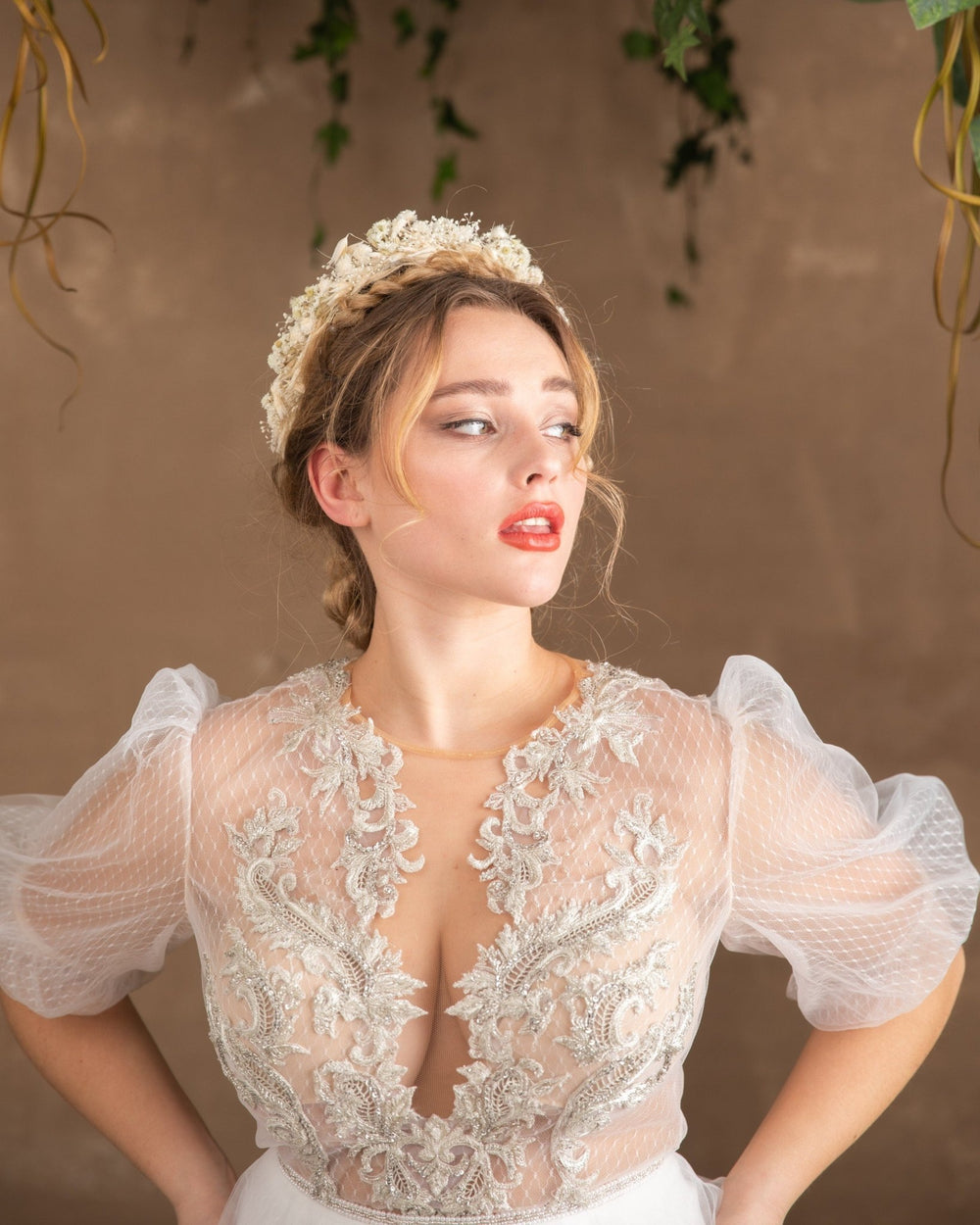 Baby's Breath Bridal Half Crown: Dried Flower Hair Wreath – handmade floral hair accessory by magaela