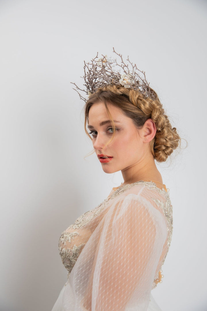 Woodland Bridal Crown: Fairytale Forest Wedding Headpiece – handmade floral hair accessory by magaela