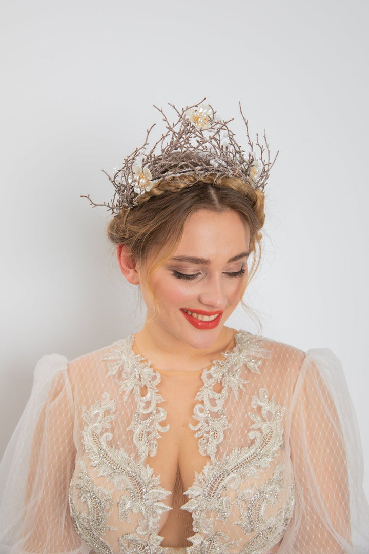 Woodland Bridal Crown: Fairytale Forest Wedding Headpiece – handmade floral hair accessory by magaela