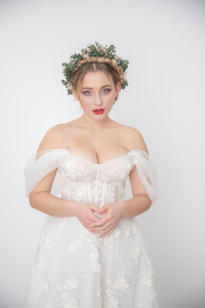 Eucalyptus Bridal Crown: Boho Greenery Flower Hair Wreath – handmade floral hair accessory by magaela