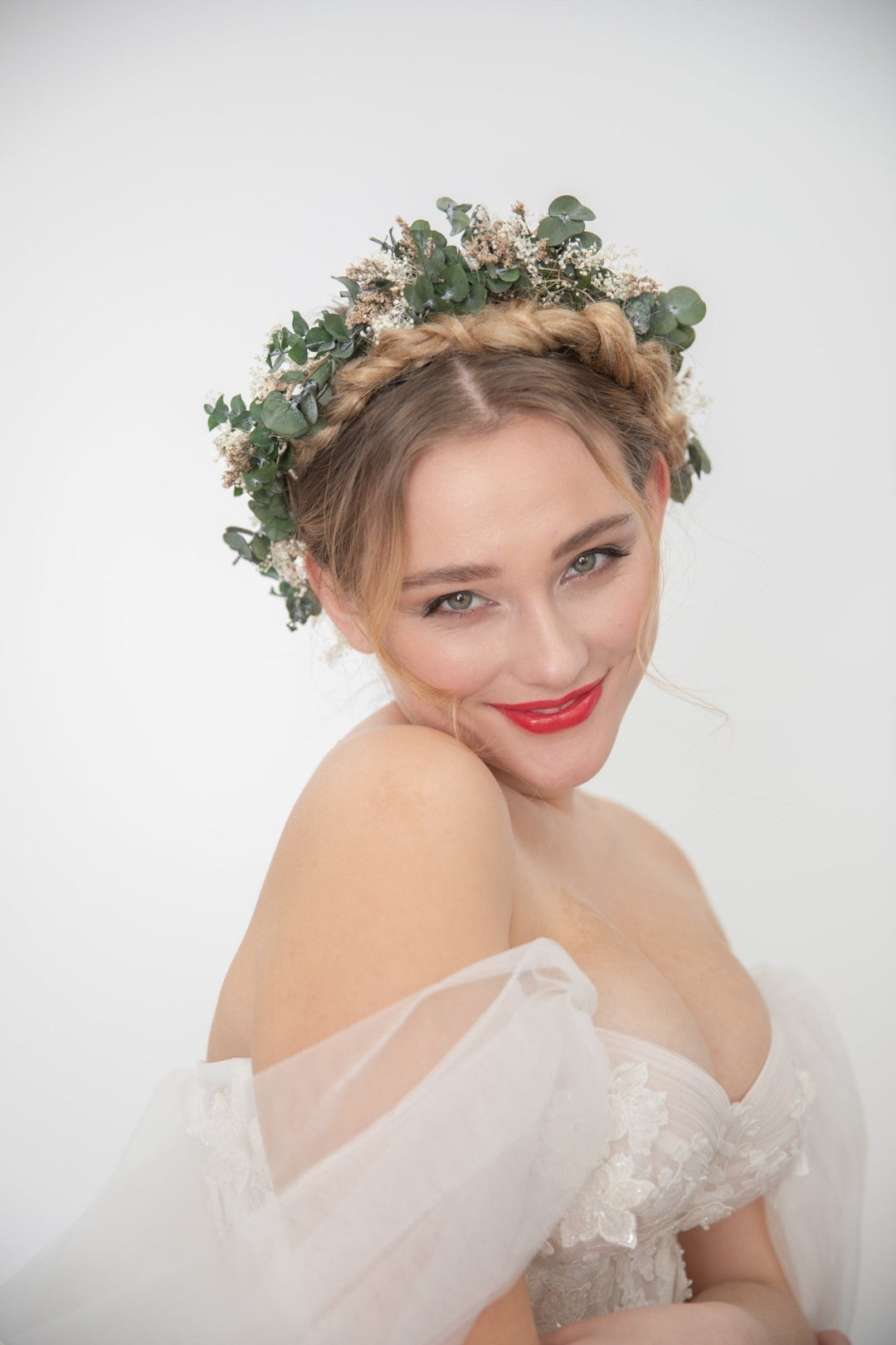 Eucalyptus Bridal Crown: Boho Greenery Flower Hair Wreath – handmade floral hair accessory by magaela