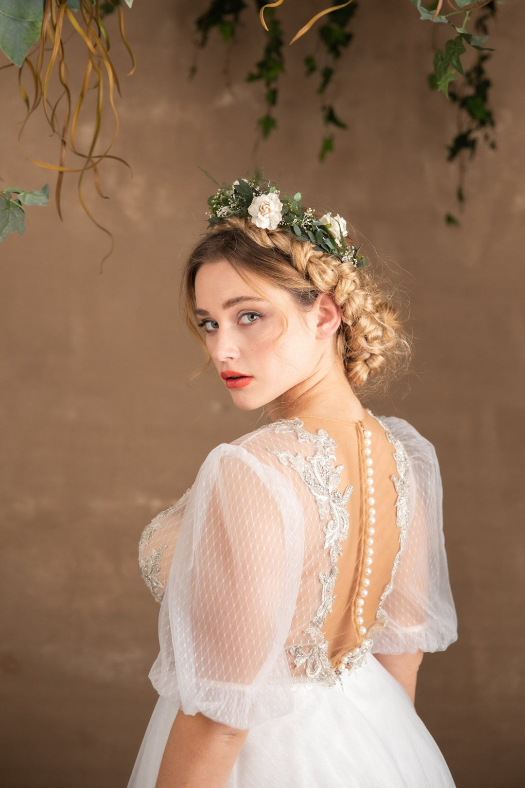 Bridal Flower Crown: Eucalyptus & White Flowers, Boho Wedding Headpiece – handmade floral hair accessory by magaela