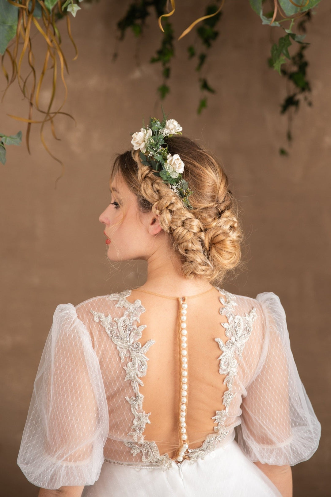 Bridal Flower Crown: Eucalyptus & White Flowers, Boho Wedding Headpiece – handmade floral hair accessory by magaela