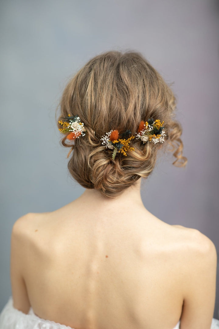 Terracotta Flower Hairpins: Autumn Wedding Bridal Hair Accessory – handmade floral hair accessory by magaela