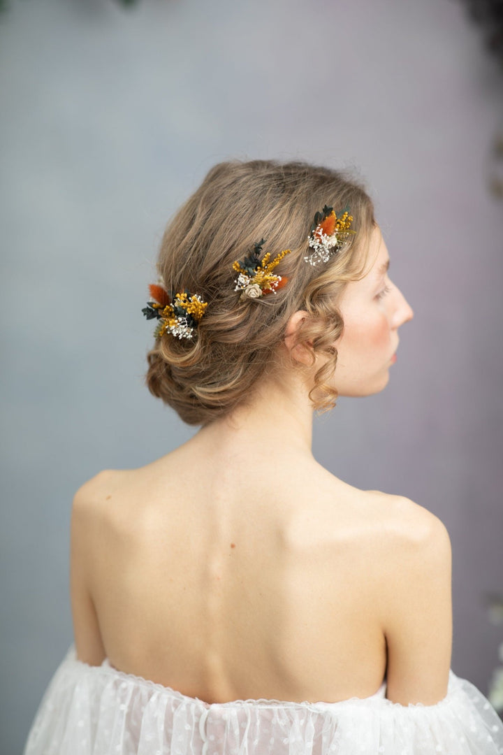Terracotta Flower Hairpins: Autumn Wedding Bridal Hair Accessory – handmade floral hair accessory by magaela