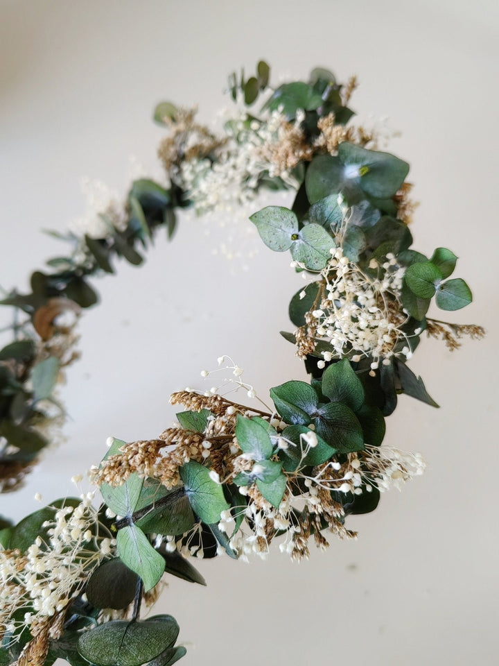 Eucalyptus Bridal Crown: Boho Greenery Flower Hair Wreath – handmade floral hair accessory by magaela