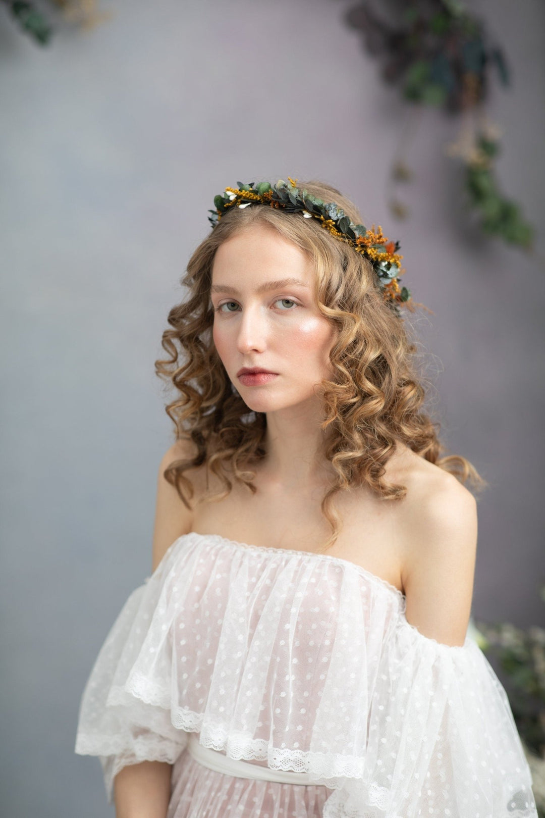 Boho Terracotta Wedding Flower Crown with Hair Comb – handmade floral hair accessory by magaela