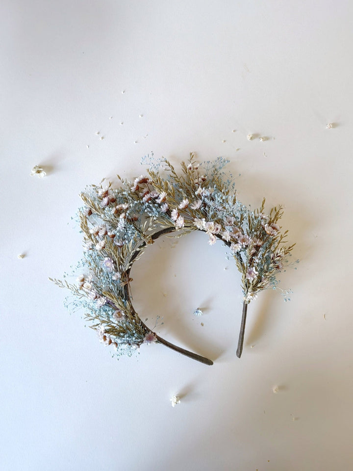 Baby Blue Preserved Flower Crown: Fairy Bridal Headpiece – handmade floral hair accessory by magaela