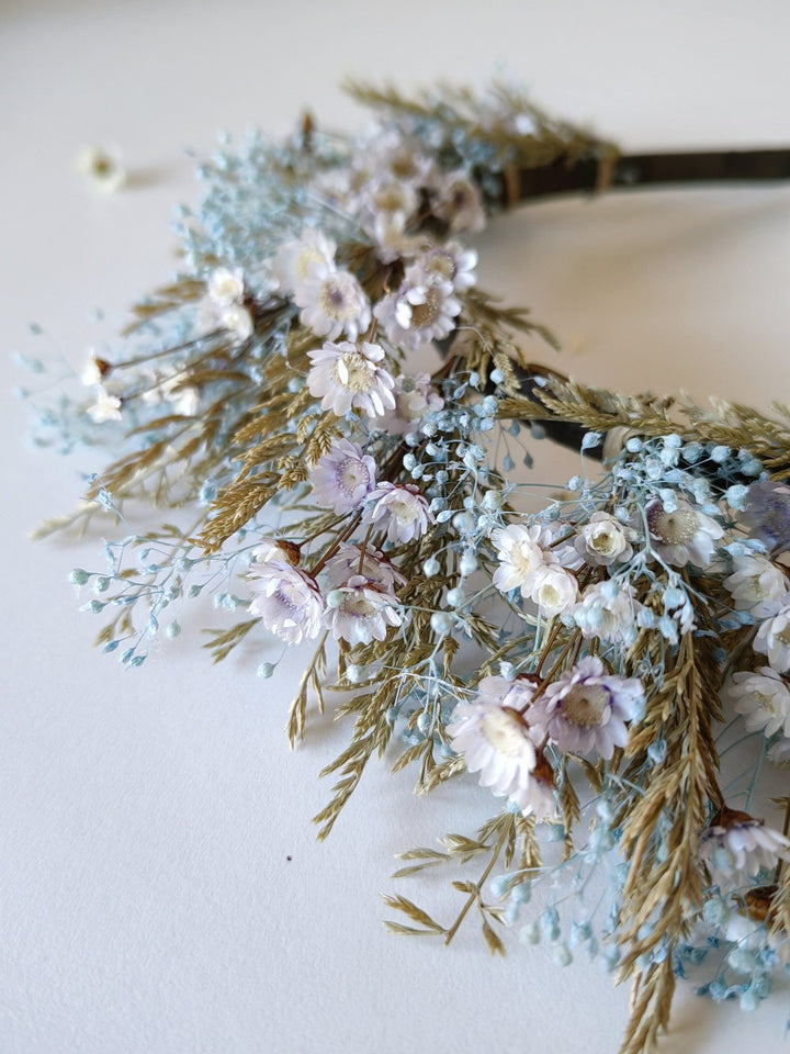 Baby Blue Preserved Flower Crown: Fairy Bridal Headpiece – handmade floral hair accessory by magaela