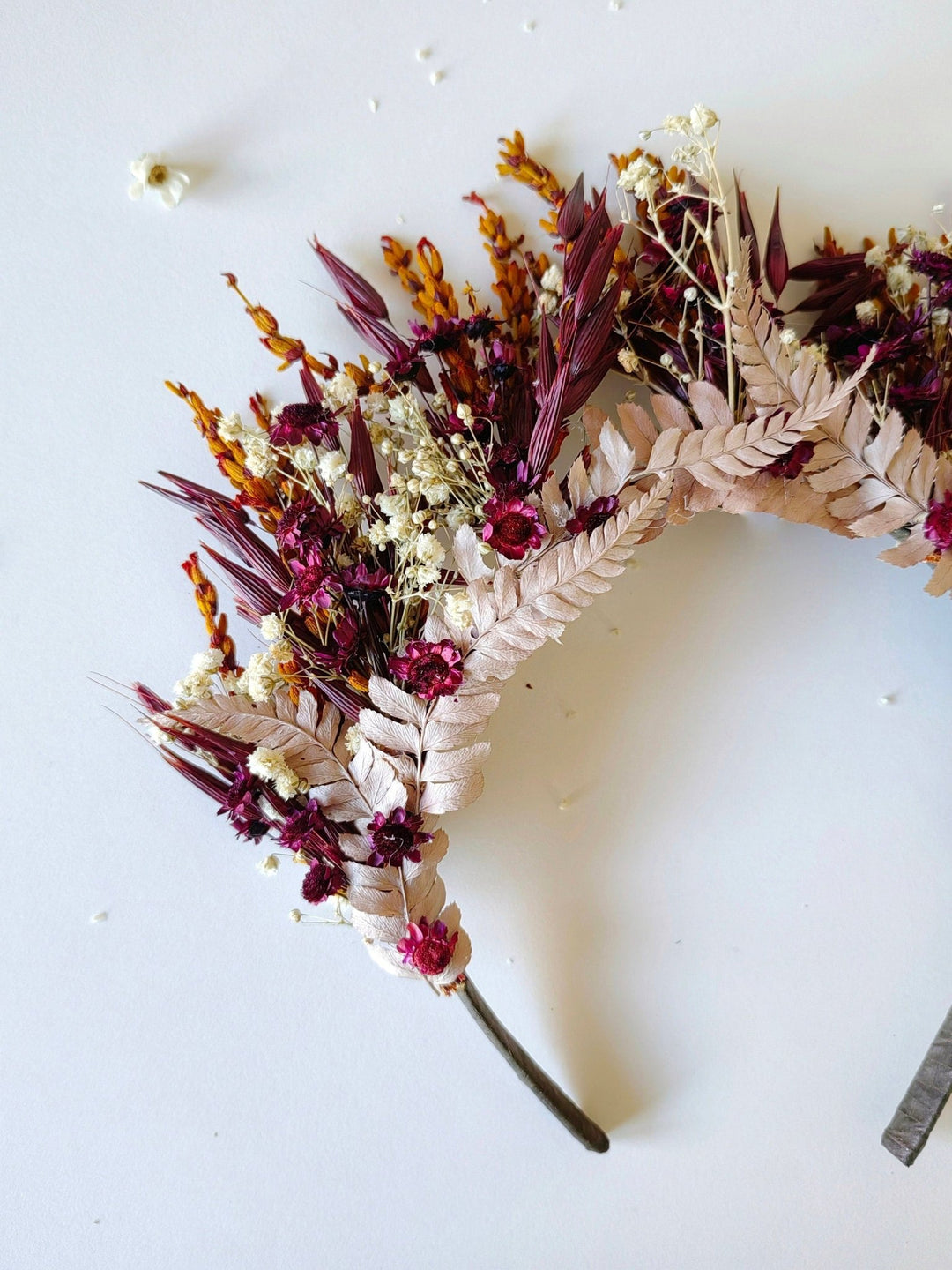 Burgundy Preserved Flower Crown: Boho Bridal Headpiece – handmade floral hair accessory by magaela
