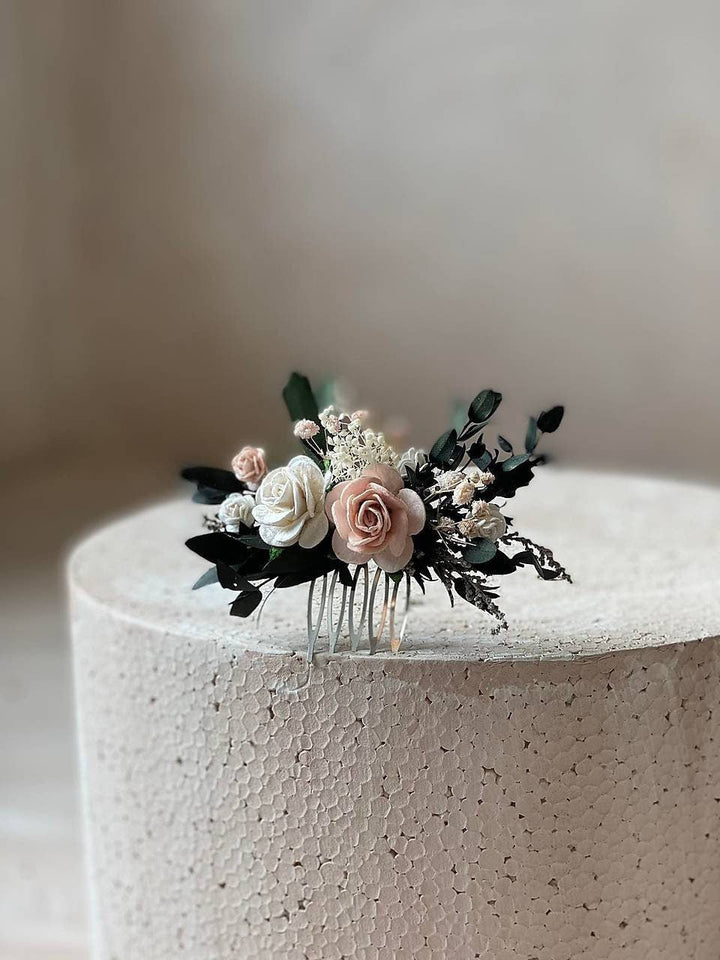 Blush Rose Hair Comb: Romantic Wedding Flower Hairpiece – handmade floral hair accessory by magaela