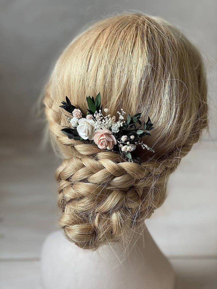 Blush Rose Hair Comb: Romantic Wedding Flower Hairpiece – handmade floral hair accessory by magaela