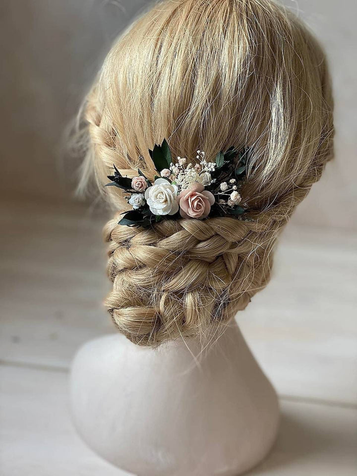 Blush Rose Hair Comb: Romantic Wedding Flower Hairpiece – handmade floral hair accessory by magaela
