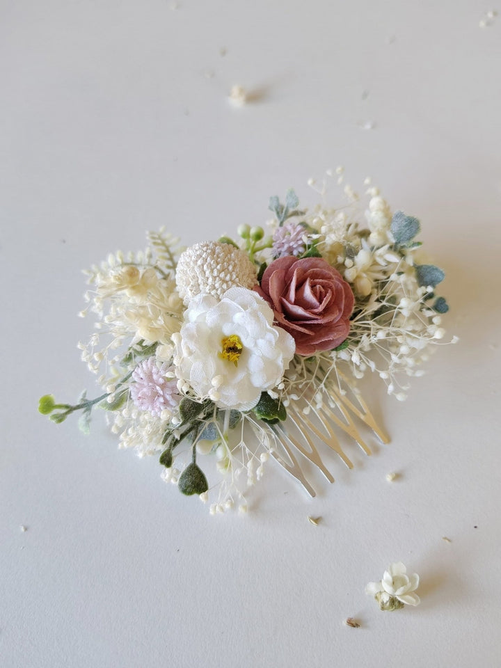 Blush Rose Flower Hair Comb: Romantic Wedding Cottagecore Accessory – handmade floral hair accessory by magaela