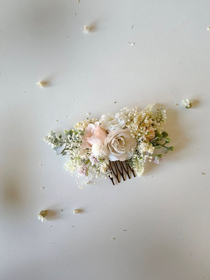 Blush Rose Flower Hair Comb: Romantic Wedding Cottagecore Accessory – handmade floral hair accessory by magaela