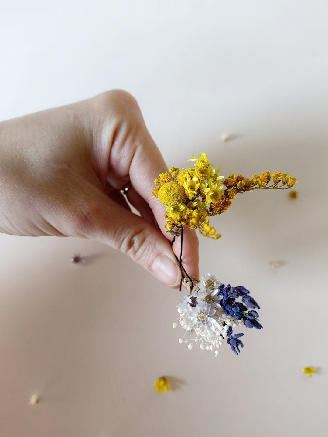 Preserved Flower Hair Pins: Lavender, Yellow & Blue, Rustic Wedding – handmade floral hair accessory by magaela