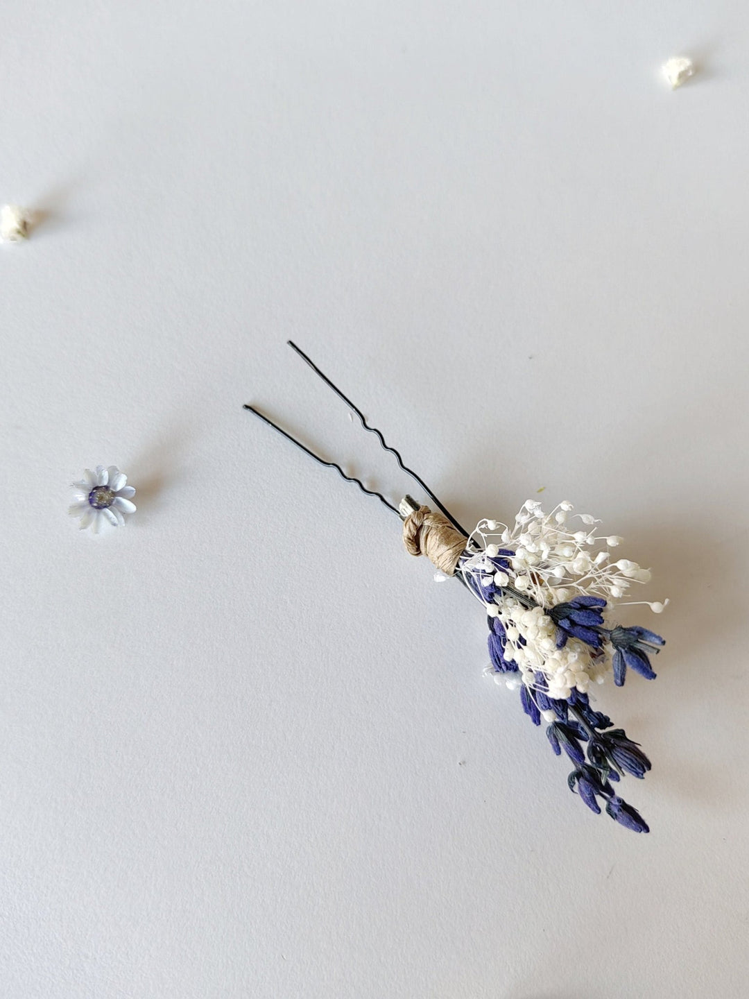 Preserved Flower Hair Pins: Lavender, Yellow & Blue, Rustic Wedding – handmade floral hair accessory by magaela
