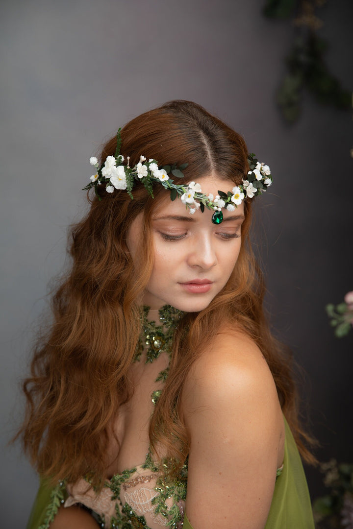 Greenery Flower Tiara: Elven Bridal Crown, Woodland Wedding – handmade floral hair accessory by magaela