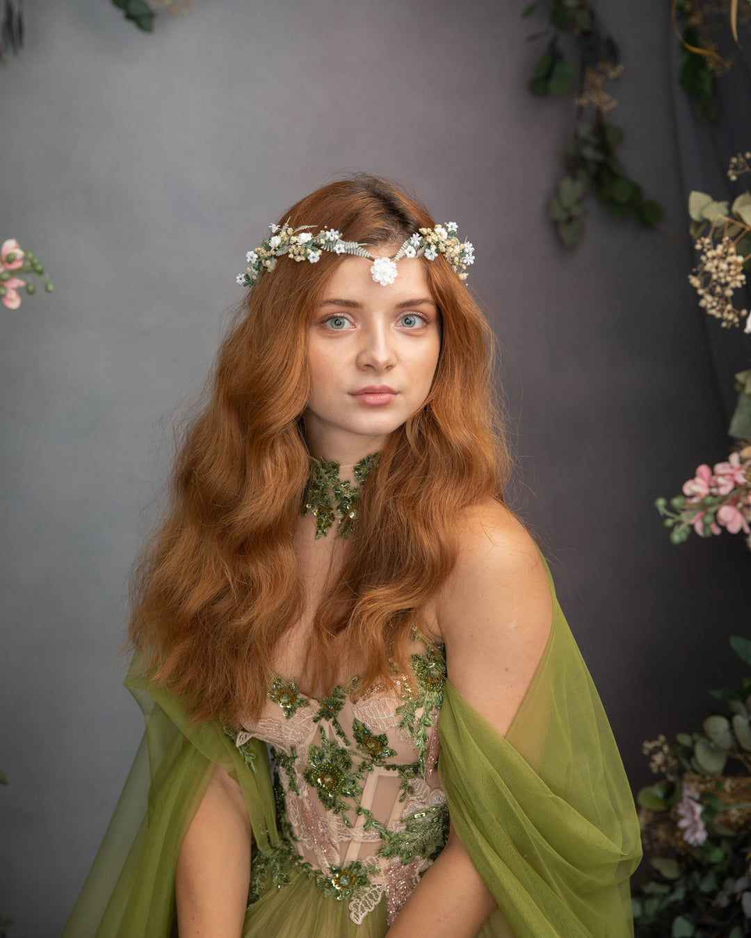 Romantic Wedding Tiara: White Ivory Flower Crown, Renaissance Festival – handmade floral hair accessory by magaela