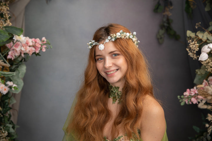 Romantic Wedding Tiara: White Ivory Flower Crown, Renaissance Festival – handmade floral hair accessory by magaela