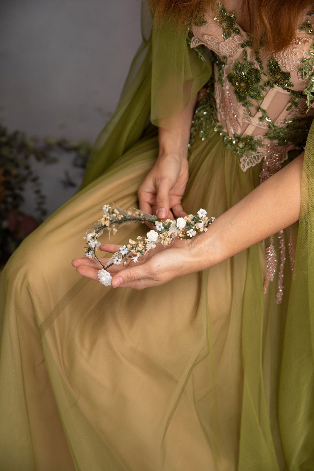 Romantic Wedding Tiara: White Ivory Flower Crown, Renaissance Festival – handmade floral hair accessory by magaela
