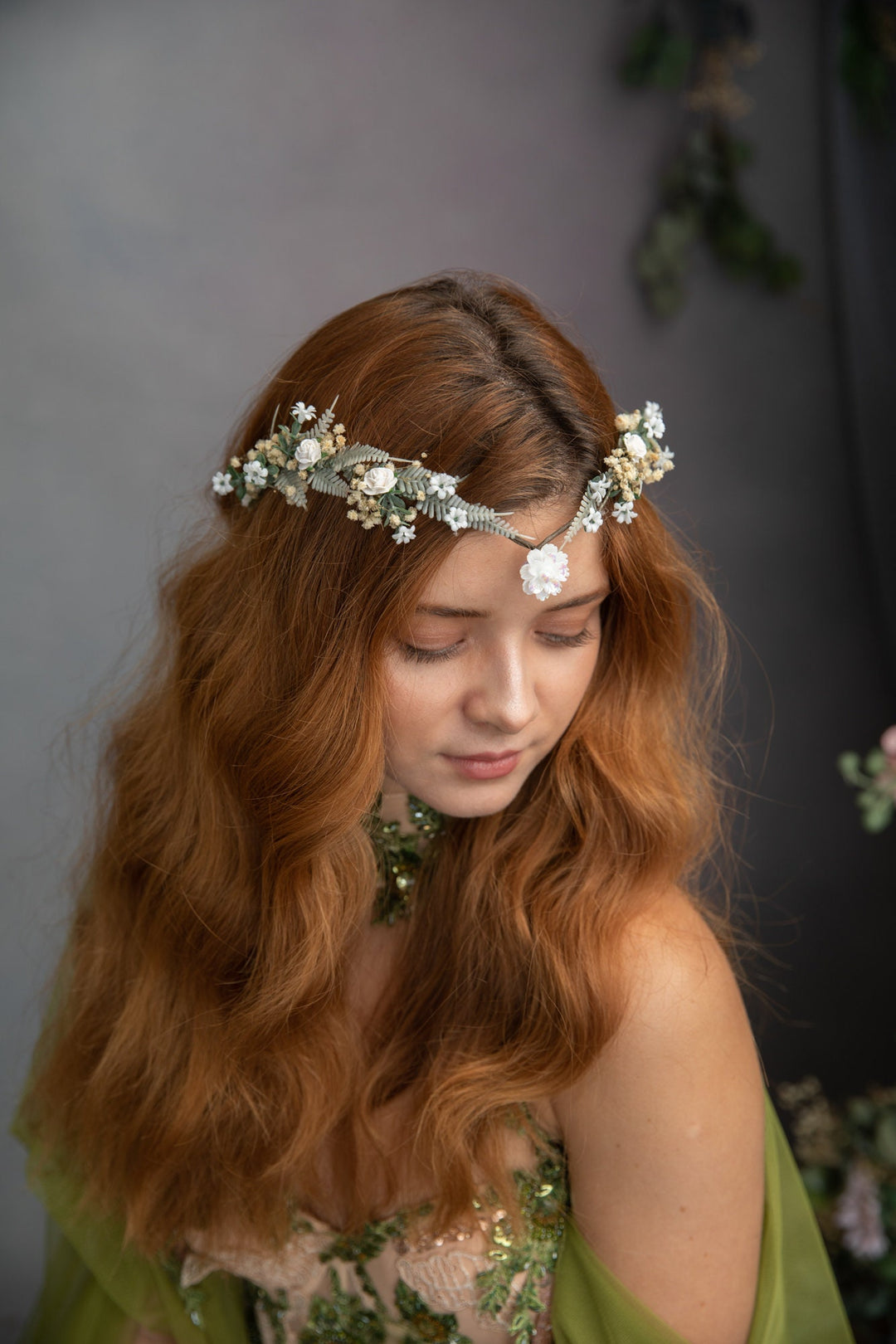 Romantic Wedding Tiara: White Ivory Flower Crown, Renaissance Festival – handmade floral hair accessory by magaela