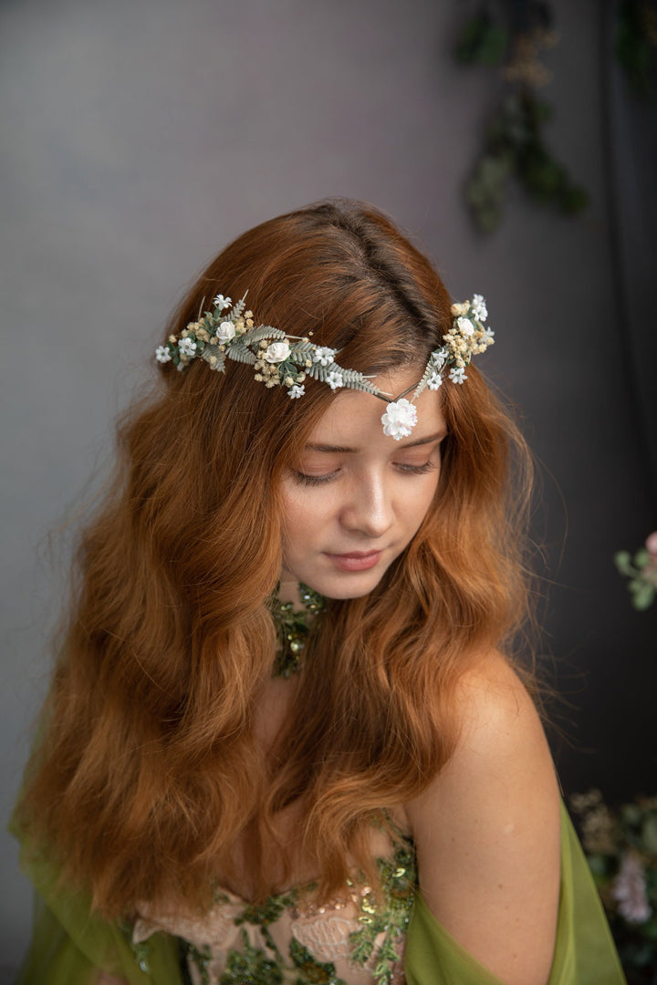 Romantic Wedding Tiara: White Ivory Flower Crown, Renaissance Festival – handmade floral hair accessory by magaela