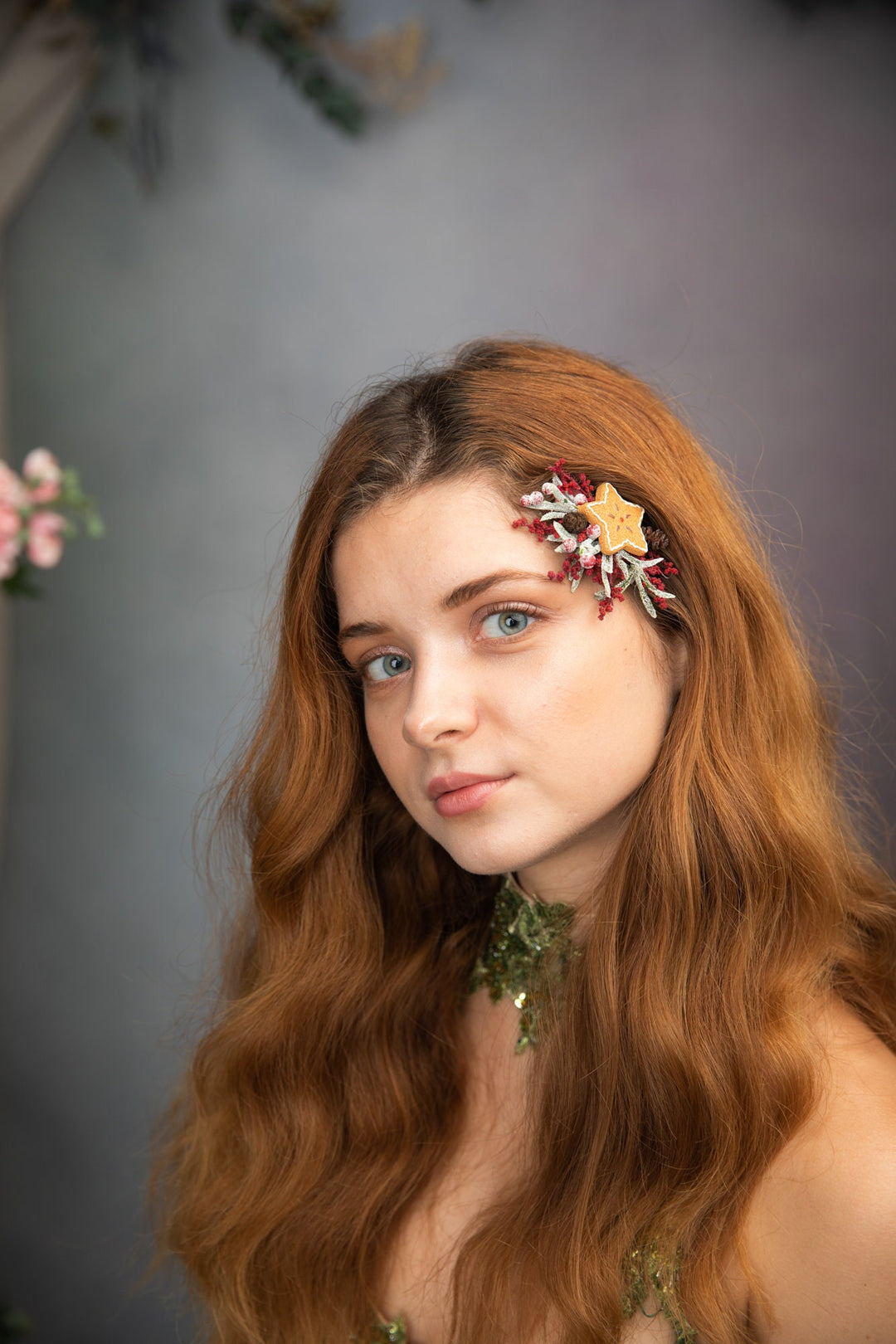 Christmas Star Flower Hair Clip: Winter Gingerbread Accessory – handmade floral hair accessory by magaela