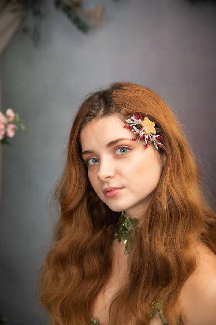 Christmas Star Flower Hair Clip: Winter Gingerbread Accessory – handmade floral hair accessory by magaela
