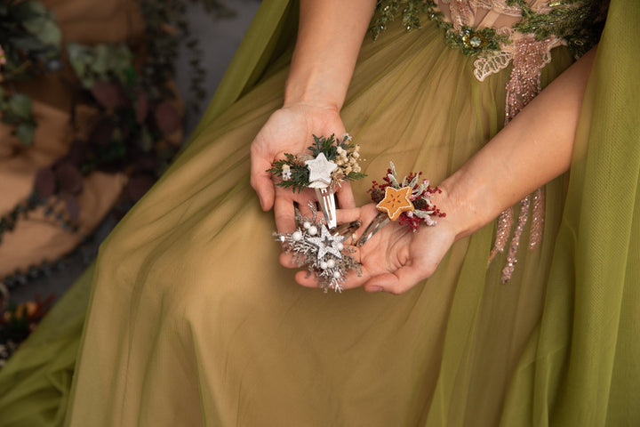 Christmas Star Flower Hair Clip: Winter Gingerbread Accessory – handmade floral hair accessory by magaela