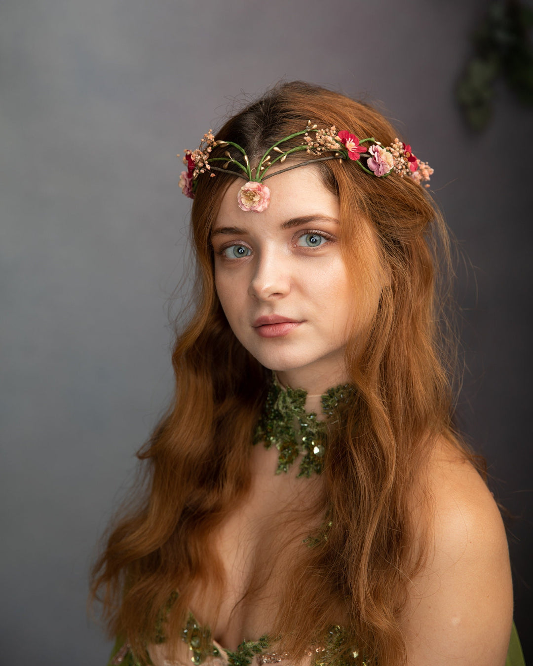 Floral Elven Bridal Crown: Fairytale Wedding Tiara – handmade floral hair accessory by magaela