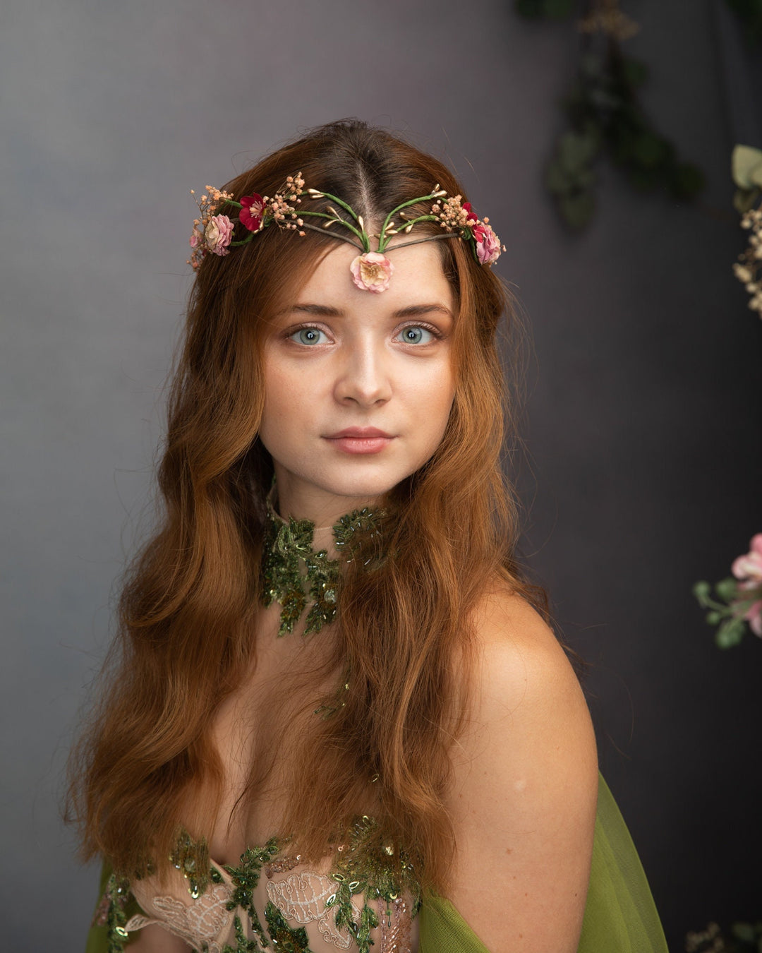 Floral Elven Bridal Crown: Fairytale Wedding Tiara – handmade floral hair accessory by magaela