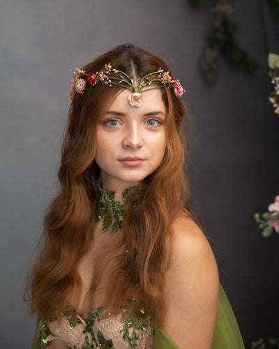 Floral Elven Bridal Crown: Fairytale Wedding Tiara – handmade floral hair accessory by magaela